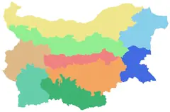 Карта на деветте туристически района на България по общини, без надписи